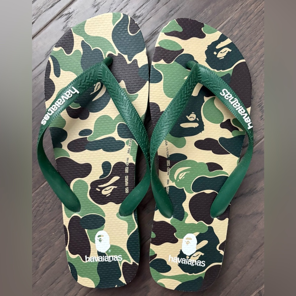 Havaianas x (Bape) A bathing Ape Green Camo Flip Flops-Brand New Men’s 11/12